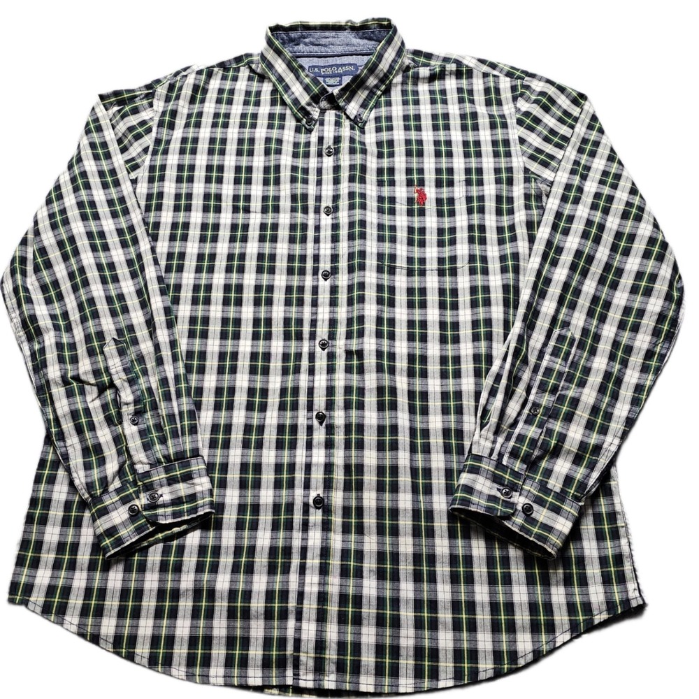 U.S Polo Assn. Brown Plaid Button-Down Long Sleeve Shirt Men's Sz‎ XL Logo